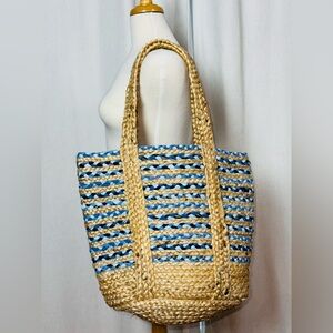 Large Colorful Jute Tote Beach Shopping Bag Boho Eclectic Carve Designs